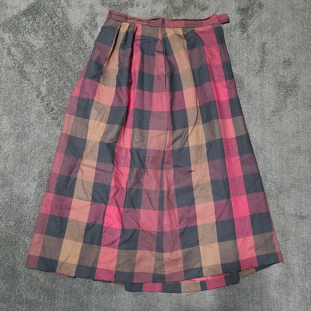 Vtg Wool Midi/Maxi Check Plaid Skirt Vintage Made in USA Austin Hill‎ Tiny Hole